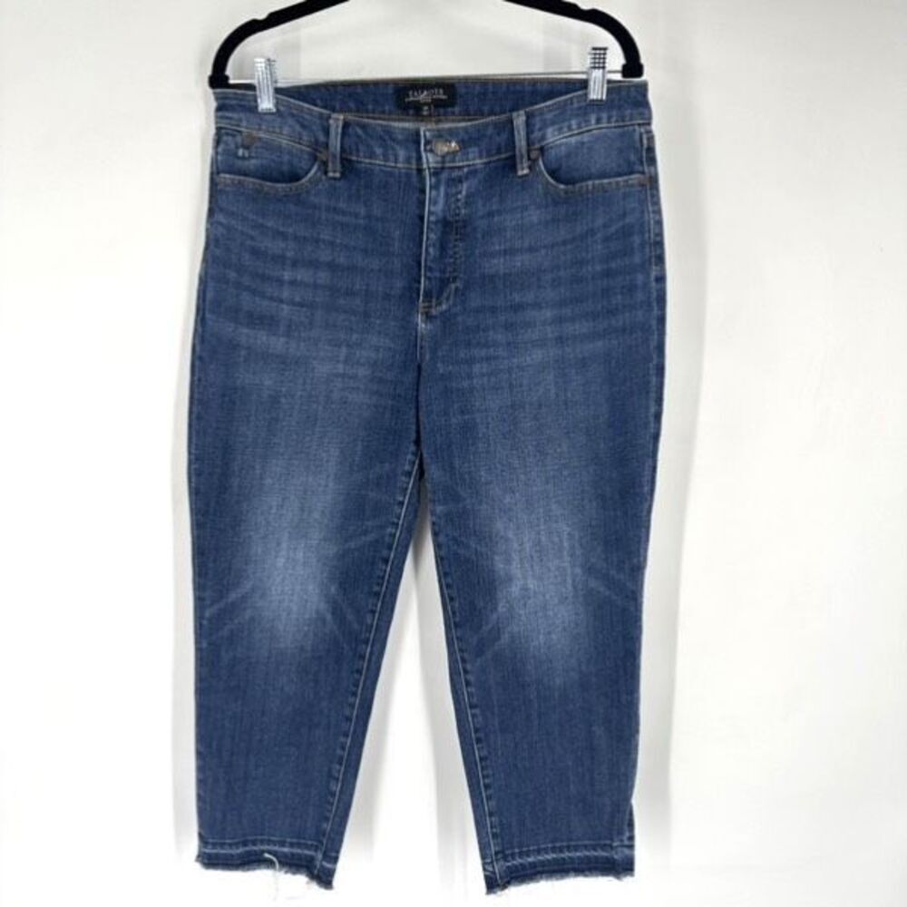 Talbots Women's Flawless Five Pocket Cropped‎ Jeans Dark Wash Size 12 Raw Hem